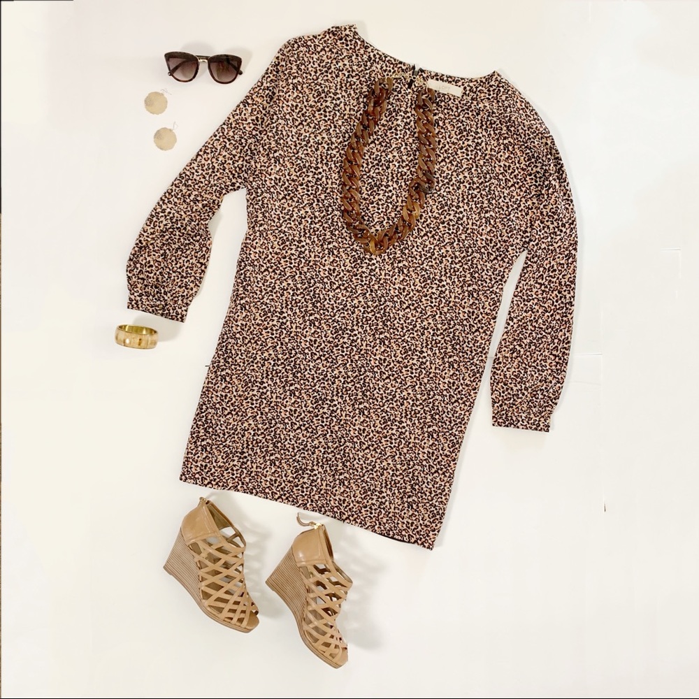 NWT Loft Leopard Print Long Sleeve Dress Sz Large
